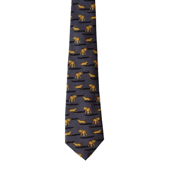 Burlington Vintage Animal Print Silk Tie - Elephant & Tiger Design, Dark Gray - Picture 7 of 7